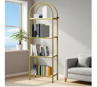 Bibliothèque，Étagère Arched Haute sur 4 Niveaux ，Meuble de Rangement Ouvert，Salle à Manger,60x30x183cm, Or+marbre blanc