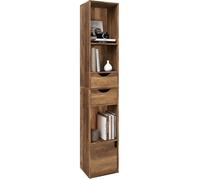 Bibliothèque étagère chêne brun - WOLTU - 30x24x158 cm - 5 compartiments ouverts - 2 tiroirs - 1 casier - 6 étagères