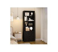 Bibliothèque Étagère, Colonne avec 4 Casiers Ouverts et 2 portes, Meuble de Rangement Multifonctionnel, 60x30x181 cm, Noir