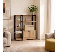 Bibliothèque étagère de rangement 2-en-1 80x35x97 cm en MDF aspect chêne clair avec portes JOINERY