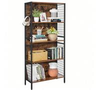 Bibliothèque, Étagère De Rangement, 4 Niveaux, Avec Crochets En S, Pour Salon, Chambre Marron