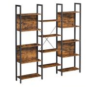 Bibliothèque, Étagère De Rangement, Avec 14 Compartiments, Cadre En Métal, 158 X 24 X 166 Cm, Marron Rustique Et Noir Marron