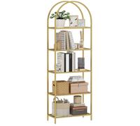 HOMCOM Bibliothèque étagère de Rangement en Verre à 5 Niveaux, Meuble de Rangement arqué pour Salon, Bureau, Chambre, 60 x 30 x 175 cm, doré