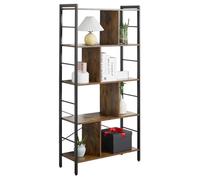 Bibliothèque étagère de rangement - HOMCOM - 5 niveaux - compartiments ouverts - cadre en acier - 74x30x157,5cm - brun rustique