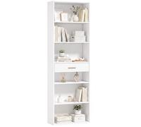 HOMCOM Bibliothèque à 7 Niveaux, Moderne, 60 x 24 x 182 cm, Blanc | Étagère de Rangement, 6 Compartiments Ouverts, Tiroir au Motif Ondulé, Meuble de Rangement pour Salon, Chambre, Bureau