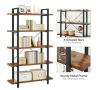 Bibliothèque, Étagère De Rangement, Style Industriel, 5 Niveaux, Montage Facile, Pour Salon, Chambre, Bureau, Vintage Marron