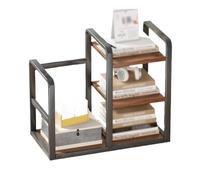 Bibliothèque Étagère en fer noir avec poignée, étagère sur pied, support organisateur de panneaux densité multicouche, for présentoir rangement for la maison et le bureau Organisateur de stockage