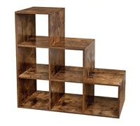 Bibliothèque, Étagère Escalier, Cloison Séparateur, Meuble De Rangement, 6 Compartiments, Pour Bureau, Salon, Chambre, Marron Rustique 97,5 X 29 X 97,5 Cm Marron