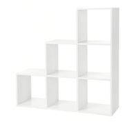 Bibliothèque, Étagère Escalier, Cloison Séparateur, Meuble de Rangement, 6 Compartiments, pour bureau, salon, chambre, Blanc Meuble raffiné : Utilisez cette étagère en forme d'échelle pour vos livres,