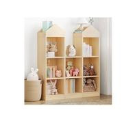 Bibliothèque étagère, Meuble de rangement pour enfant, 3 niveaux 8 compartiment ouvertes, en forme de château, 30x91x107,5 cm Beige