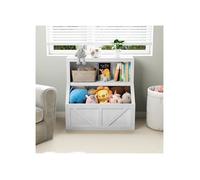 Bibliothèque étagère, Meuble de rangement pour enfants, 2 niveaux, 1 étagère ouverte et 1 bac, Blanc antique 80 x 42 x 81 cm