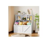 Bibliothèque étagère, Meuble de rangement pour enfants, 2 niveaux, 3 étagères ouvertes et 2 bacs, Blanc 90 x 42 x 92 cm