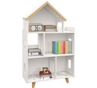 Bibliothèque étagère scandinave design maison 5 niches étagère pieds effilés bois pin MDF blanc