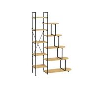 Bibliothèque étagère style industriel - 10 étagères - panneaux particules aspect bois clair acier noir Beige