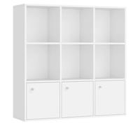 Bibliothèque, Étagère sur 3 Niveaux, avec 3 Placards en Bas, 29 x 97,5 x 97,5 cm, Blanc Nuage