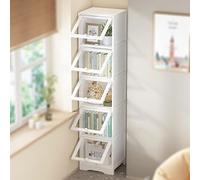 Bibliothèque étroite avec portes en acrylique, étagère autoportante à 5 niveaux pour chambre à coucher, salon, bureau à domicile, toilettes