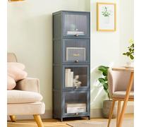 Bibliothèque étroite de rangement - Petite bibliothèque et armoire pour salon, porte rabattable en acrylique gris, 40 x 32 x 139 cm, élégante maison nizer avec casiers