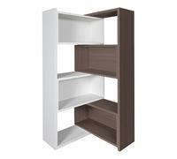 Bibliothèque extensible 3-en-1, étagère en bois à largeur réglable, 4 niveaux de rangement, convertible en étagère d’angle ou droite, présentoir moderne gain White + Dark Brown 31.5" × 11.8" × 63.0"