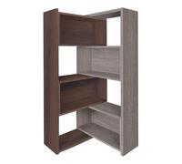 Bibliothèque extensible 3-en-1, étagère en bois à largeur réglable, 4 niveaux de rangement, convertible en étagère d’angle ou droite, présentoir moderne gain de pl Walnut + Gray 47.2" × 11.8" × 63.0"