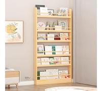 Bibliothèque fine à 6 niveaux pour économiser de l'espace pour chambre à coucher, salon et bureau, se glisse derrière une porte, idéale pour les jouets et les livres des enfants, finition bois naturel
