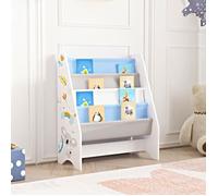 [en.casa] Bibliothèque pour Enfant à 4 Compartiments Étagère de Rangement Livres Cahiers à Motif Koala Panneau de Particules Textile Non Tissé Métal 74 x 62 x 29 cm Blanc Gris Bleu