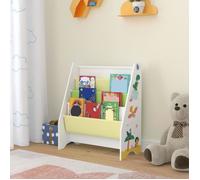 [en.casa] Bibliothèque pour Enfant à 4 Compartiments Étagère de Rangement Livres Cahiers à Motif Dinosaures Panneau de Particules Textile Non Tissé Métal 74 x 62 x 29 cm Blanc Vert Jaune