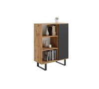 Kobi Buffet FONDI, style Loft, 1 porte 3 étagères, chêne wotan/noir, 90×40×116 cm