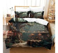 Bibliothèque forestière 2 Pièces Bibliothèque Vintage Style Housse De Couette Simple Polyester, Éclair Cachée, Literie Lit Bébé, Étudiants, Usage Printanier Lavage Facile Sans Plis Single（140x200cm）