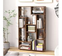 Bibliothèque Géométrique 120 cm COSTWAY, Etagères Ouvertes, Etagère de Rangement Autoportante avec Kits Anti-basculement, Marron