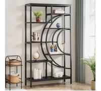 Bibliothèque géométrique, étagères industrielles à 8 Niveaux, bibliothèque Rustique avec Cadre en méta pour Salon,Noir