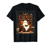 Bibliothèque Ghost Cozy Lading Lover Black Cat Library Halloween T-Shirt