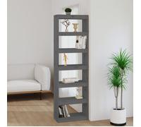 Bibliothèque - Gris - 60x30x199,5 cm - Bois massif - 6 étagères - Contemporain