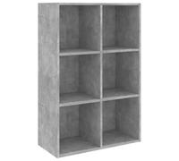 Bibliothèque gris ciment 66 x 30 x 98 cm bois multicouche | Bois contreplaqué, 6 compartiments, peut être placé comme buffet, gris béton