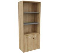 Bibliothèque haute 2 portes basses L.80 x P.48 x H.201 cm - Chêne Nebraska