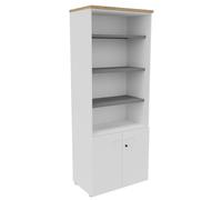Bibliothèque haute 2 portes basses L.80 x P.48 x H.201 cm - Corps Blanc - Top Chêne Nebraska