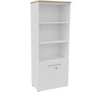 Bibliothèque haute 2 portes basses L.80 x P.48 x H.201 cm - Corps Blanc - Top Chêne Nebraska