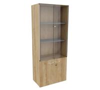 Bibliothèque haute 4 portes dont 2 vitrées L.80 x P.48 x H.201 cm - Chêne Nebraska