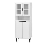 Bibliothèque haute avec porte en verre trempé et plateau réglable, 4 portes, armoire en MDF laqué, blanc, rangement pour le salon et la chambre à coucher