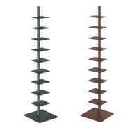 Bibliothèque haute et étroite à 9 niveaux en métal - Tour verticale pour petits espaces - Bibliothèque d'angle multifonction pour la maison et le bureau - Rouge foncé