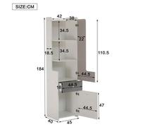 Bibliothèque haute, étagère pour adolescents avec porte en L, avec tiroir, armoires de rangement, portes avec charnières, avec bou