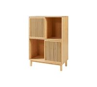 Bibliothèque - HELLOSHOP26 - 120x84x39 cm - Bambou Naturel - 2 Portes Coulissantes - 4 Compartiments