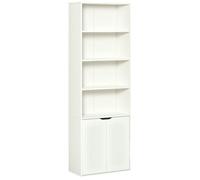 HOMCOM Bibliothèque à 6 Niveaux, Meuble de Rangement, étagère à Livres 59 x 29 x 180 cm avec 4 Compartiments Ouverts et 2 Portes, étagère de Rangement pour Salon, Chambre, Bureau, Blanc