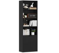 HomCom Bibliothèque 6 niveaux 59x29x180 cm, 4 compartiments ouverts, 2 portes, Noir