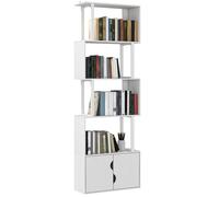 Bibliothèque - HOMCOM - 5 niveaux - étagères et placard double porte - panneau de particules - 60 x 23,8 x 179,2 cm - blanc