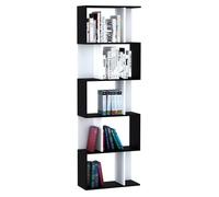 HomCom Bibliothèque Meuble de rangement forme S 5 niveaux bois 60x24x184,5 cm noir blanc