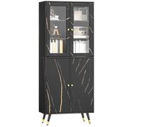 HOMCOM Bibliothèque, étagère à 6 Niveaux, Meuble de Rangement avec 6 étagères Ouvertes, Porte vitrée et Placard, Style Moderne, pour Salon, Bureau, Chambre, 70 x 35 x 170 cm, Noir