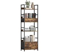 Bibliothèque - HOMCOM - 6 niveaux avec 4 étagères, 3 tiroirs en tissu - industriel - cadre en métal - 60x30x176cm - brun rustique
