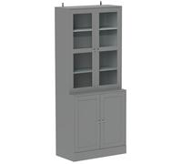 HOMCOM Bibliothèque vitrine, Meuble de Rangement à 6 Niveaux avec 4 Portes Dont 2 en Verre trempé, étagères réglables, Style Moderne, pour Salon, Bureau, Chambre, 76 x 40 x 178,5 cm, Gris