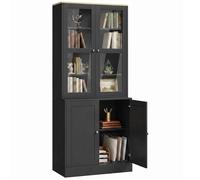 Bibliothèque - HOMCOM - 6 niveaux avec 4 portes dont 2 en verre trempé, étagères réglables - MDF - 76x40x179cm - noir