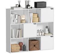 Bibliothèque - HOMCOM - 9 cubes avec 3 portes et 6 compartiments ouverts - panneau de particules - 106 x 24 x 95 cm - blanc
